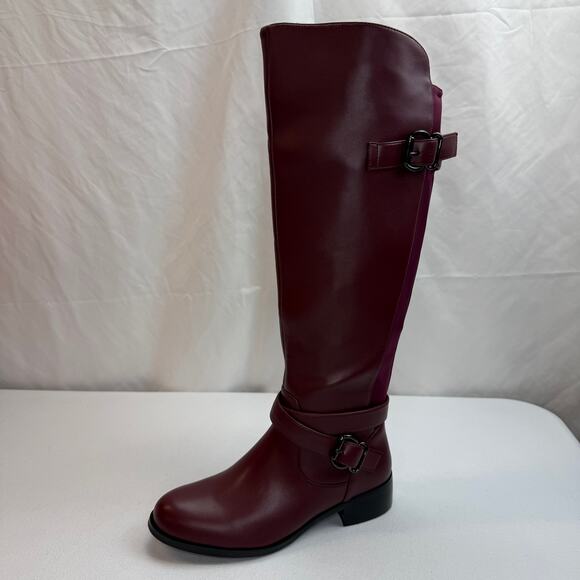GXPGXP Shoes - GPXGPX Women's Burgundy Knee High Boots Buckle Round Toe Low Heel Size 7